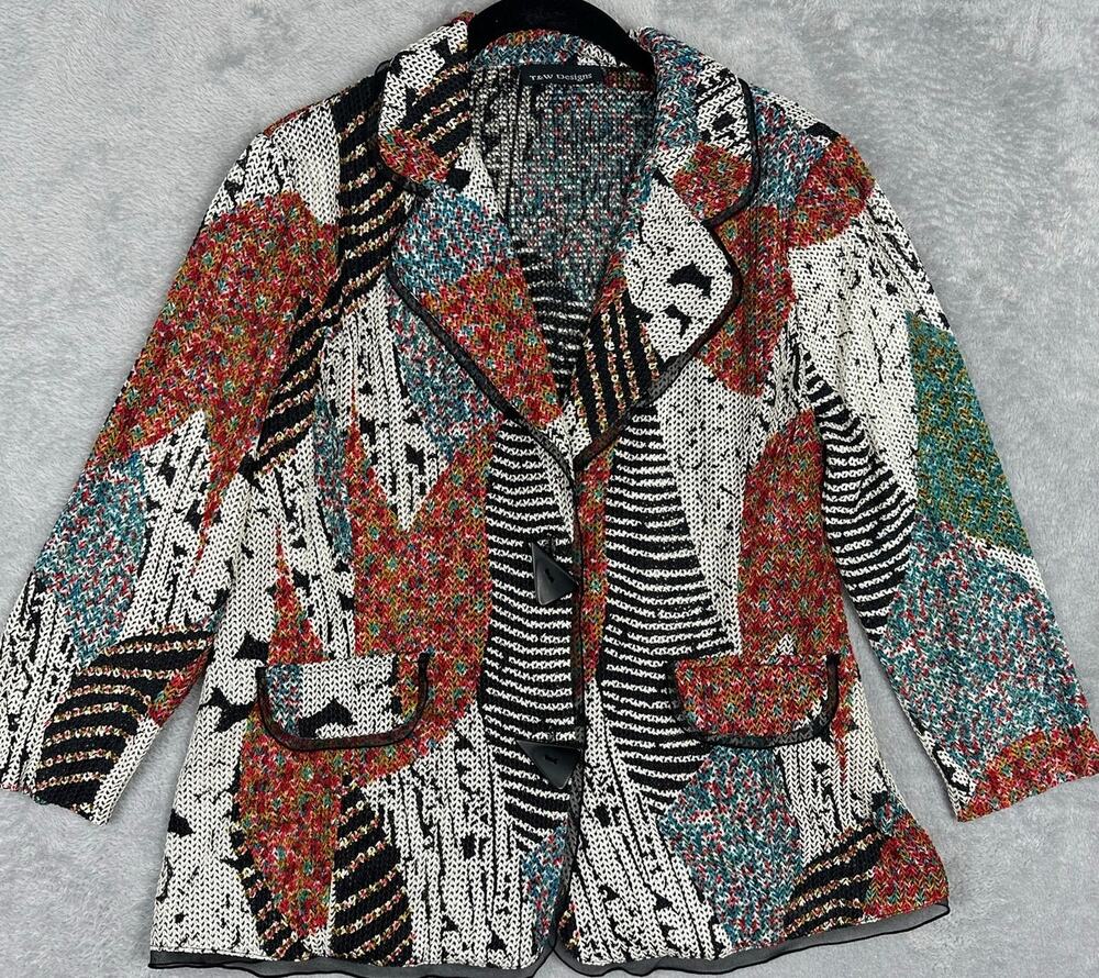 Y2K Colorful Mesh Abstract Open-Knit Cardigan Zebra Art to Wear Eclectic Medium